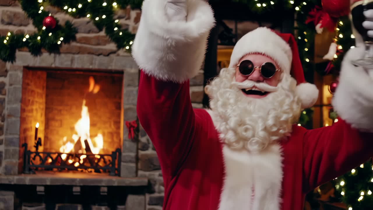 Santa Claus Celebrating Christmas in a Pub