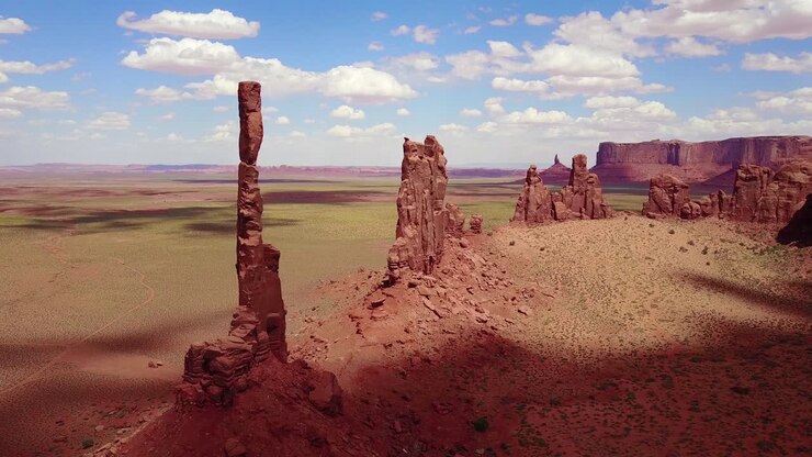 Beautiful inspiring aerial over spires and rock formations in Monument Valley Utah 3