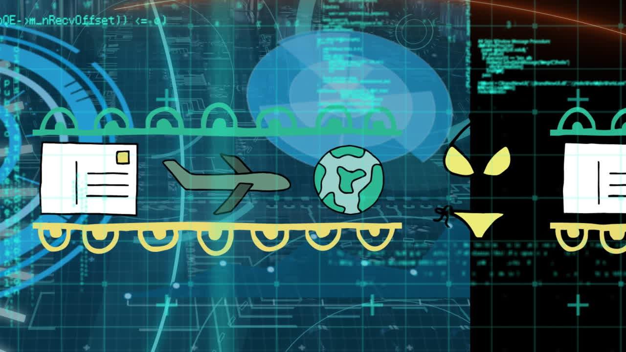 animación de iconos sobre el procesamiento de datos y el escaneo de alcance