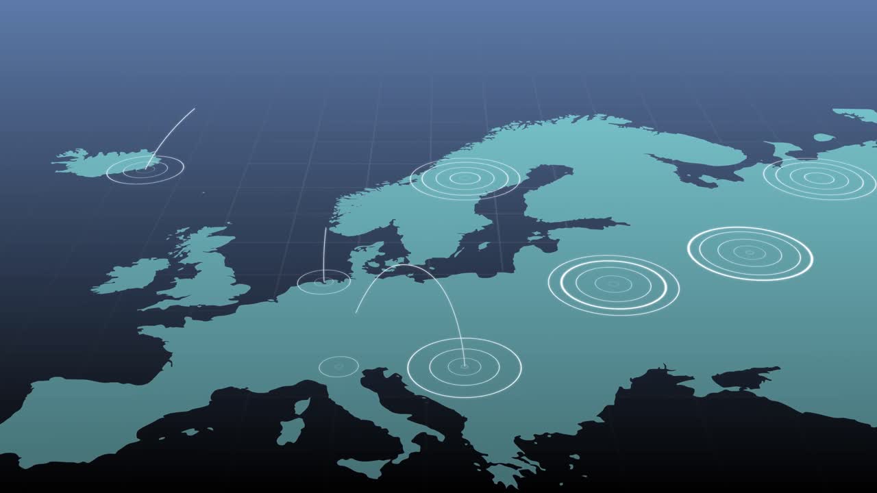 Blue Map Of Europe With Radiating White Concentric Circles Spreading ...