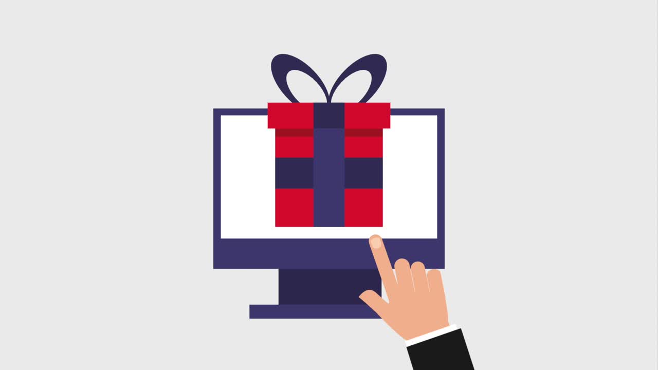 caja de regalos en la pantalla de la computadora iconos de compras en línea