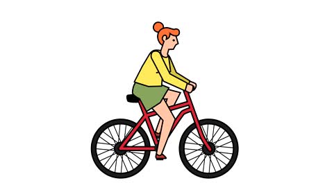 linear style flat stick figure pictogram color woman girl character bike rider cycling animation luma matte