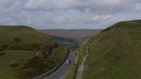 drone shot sweeping through mam tor 02