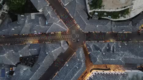 Birds-eye-perspective-of-the-streets-of-Gjirokastra-in-Albania