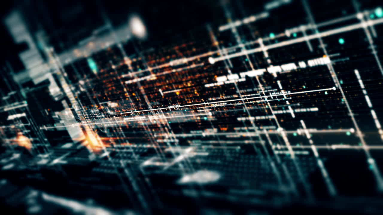 Futuristic abstract de-focus flowing data matrix, meta, metaverse, telemetry and encrypt numbers display with particles simulation in cyber space environment for head up display background-13