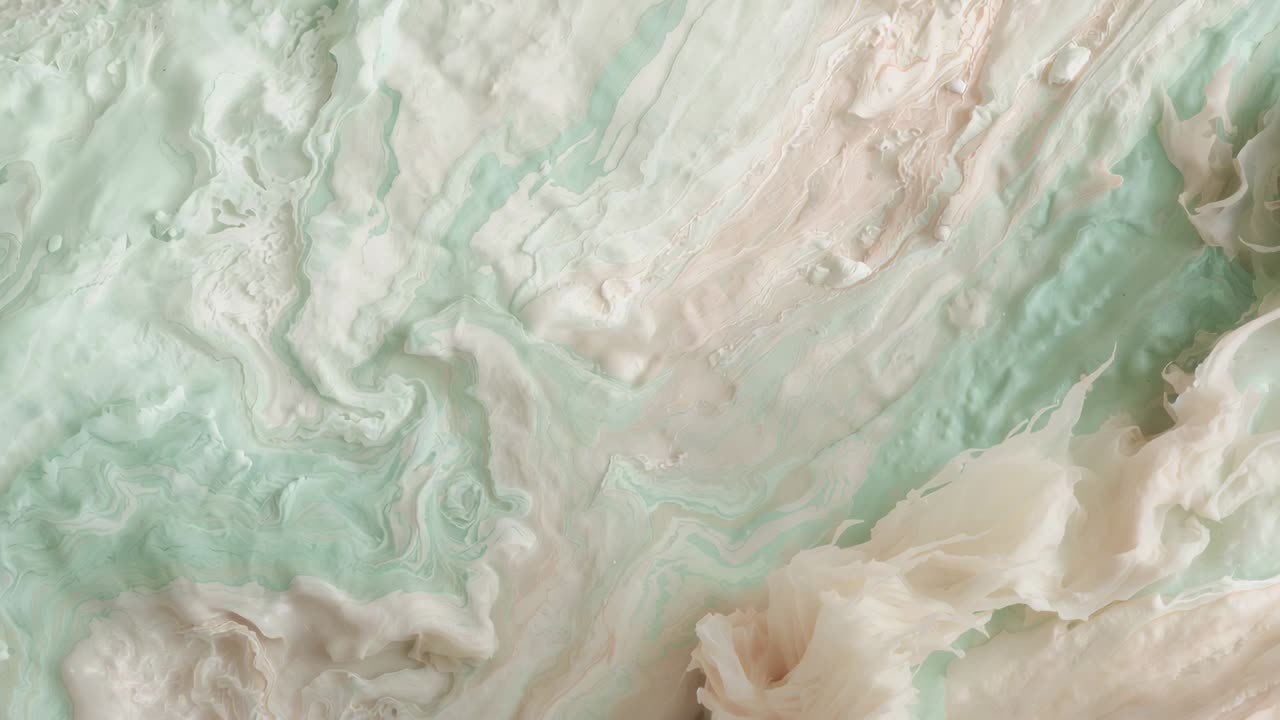 Schwenkende Kamera, die eine enge Marmoroberfläche mit Minzstrudeln und gewölbten Graten für Textur im Studio enthüllt