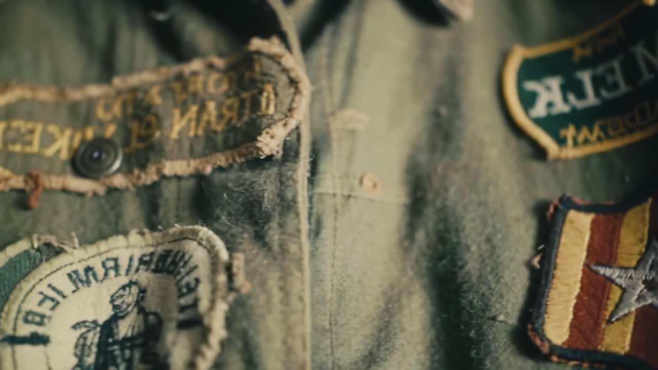 Exploring the Rich History of Military Insignia: A Close-Up Look at Vintage Patches on a Worn Uniform Showcasing Unique Designs and Colors