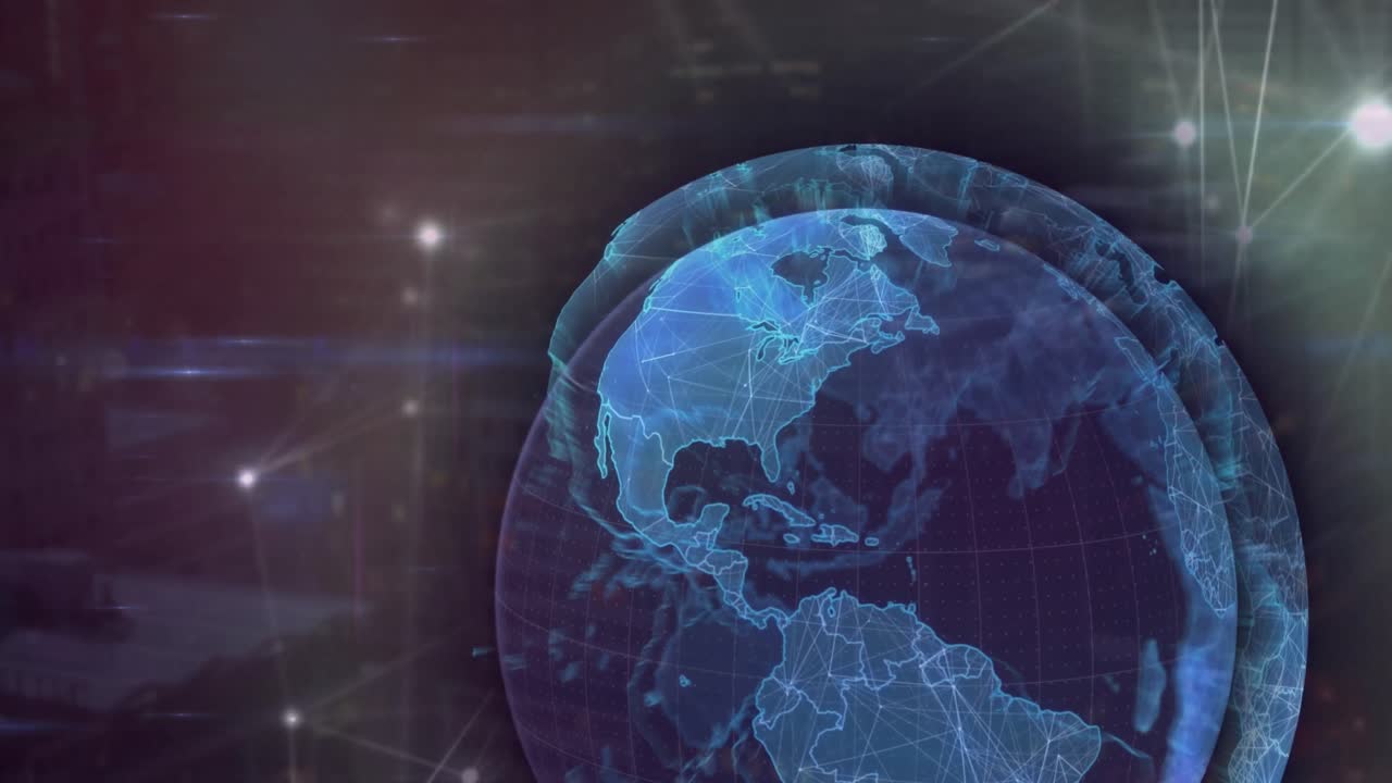анимация земного шара через сеть соединений и обработки данных