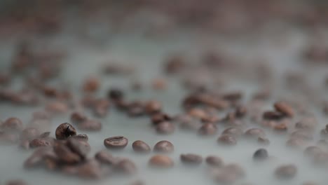 Close-up-push-in-through-the-steaming-coffee-beans