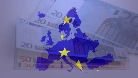 Mapa-De-La-UE-Hecho-Con-La-Bandera-De-La-UE-Contra-Billetes-En-Euros