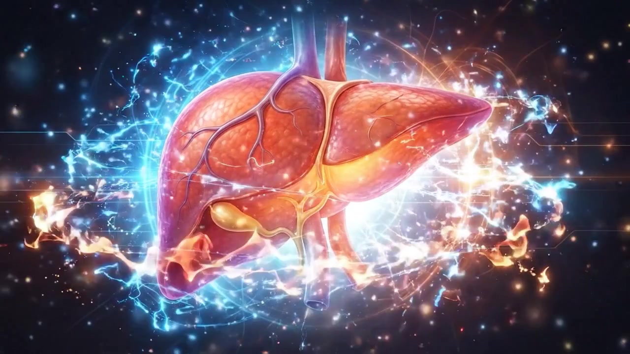 Glowing medical visualization of human liver