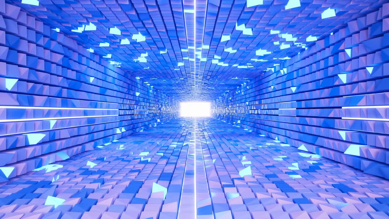 Seamless Loop of Abstract Futuristic Tunnel with Blue Glowing Cubes