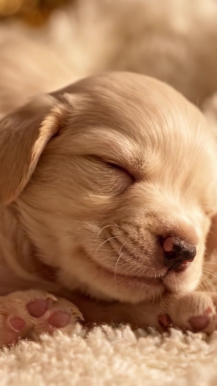Adorable Golden Retriever Puppy Peacefully Sleeping on Cozy Blanket, Showcasing Its Soft Fur and Innocent Expression, Perfect Addition to Your Heartwarming Moments