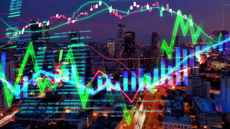financial data visualization of a city at night
