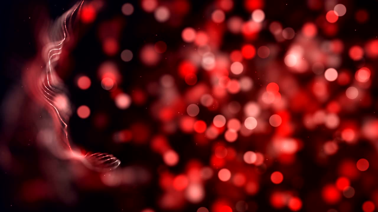 추상적인 배경 3d 렌더링: 무작위 크기의 혼란스러운 입자, 휘어진 입자 대량, 원활한 루프