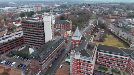 norwich cityscape with streets, shops, and churches in norfolk, uk, aerial view