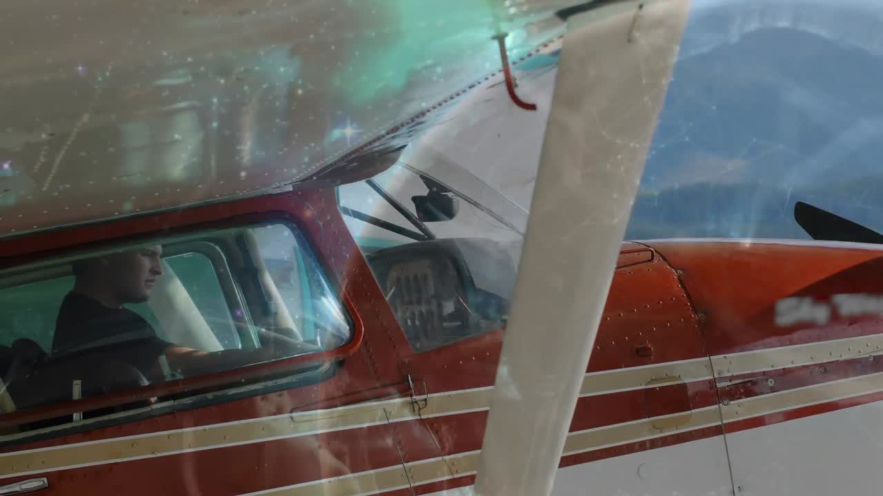 animación de la red de conexiones sobre el piloto en el avión