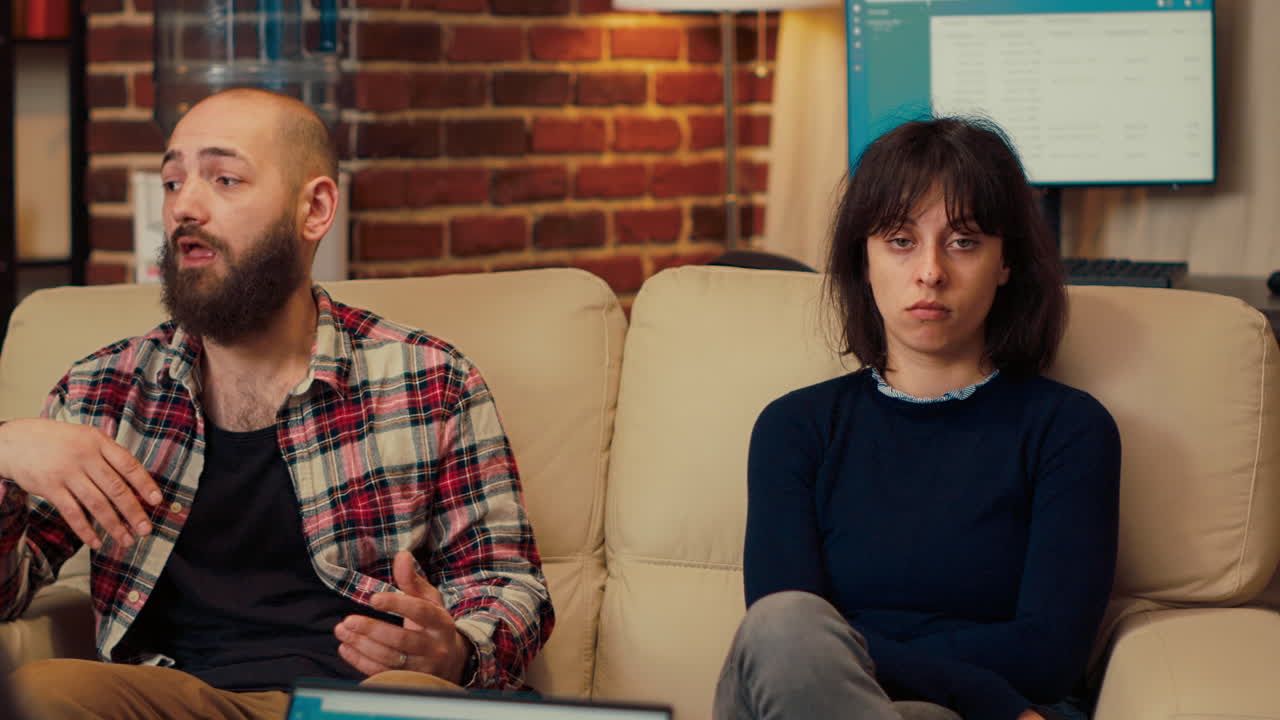 Portrait of unhappy wife attending couple therapy session