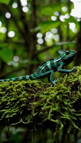 green chameleon in rainforest