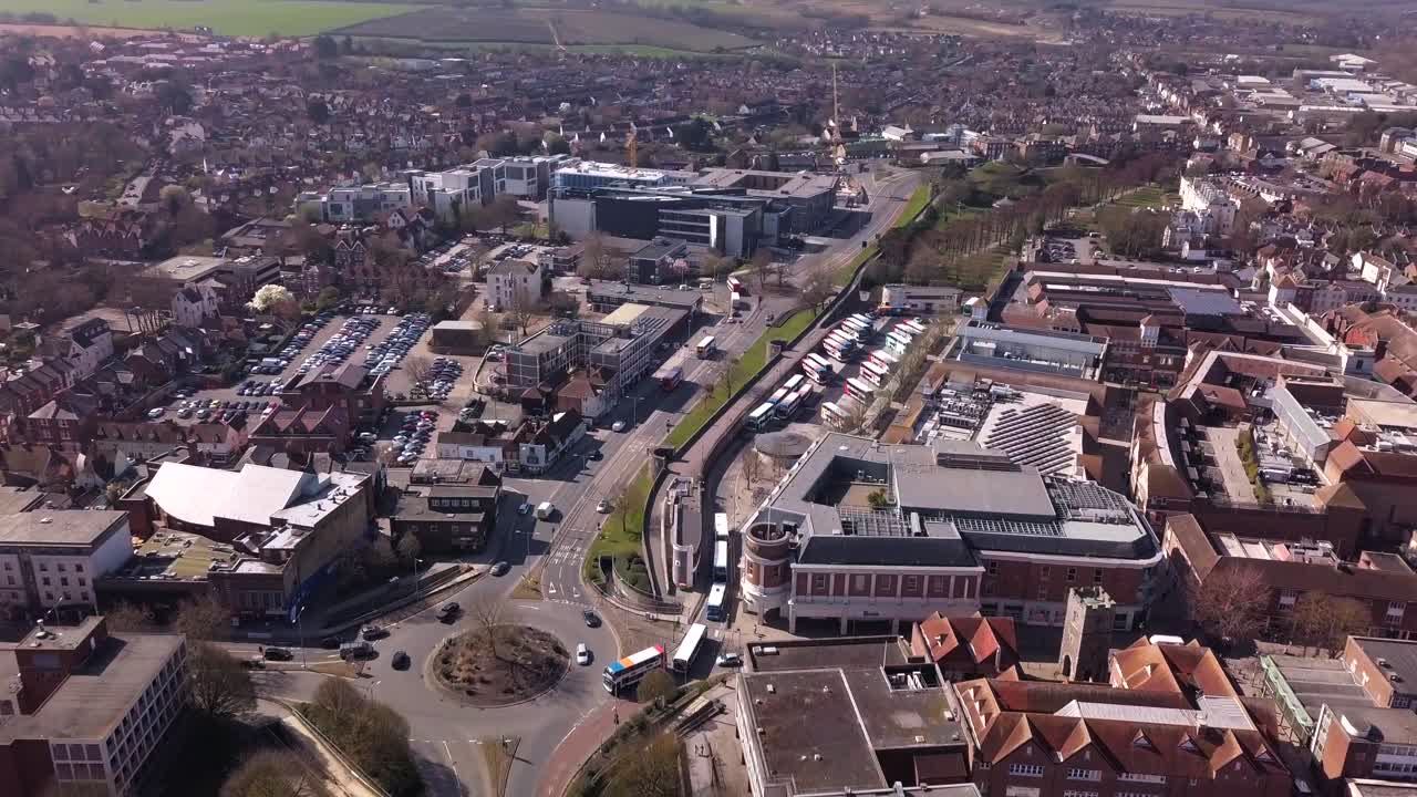 Aerial shot of the ring road in Canterbury, Kent