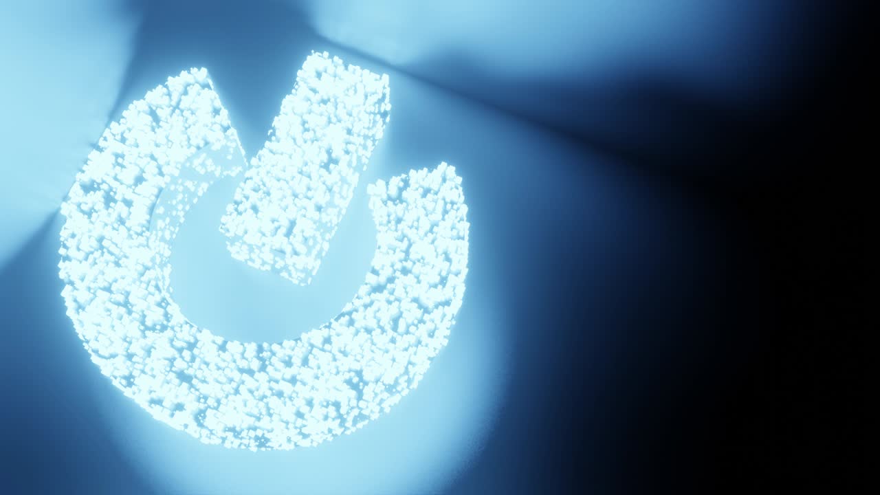 파워와 기호 빛나는 미래의 입자 3d 렌더링 큐브 다각형 패턴, 기술 스타트업 개념 디자인 검은 배경 애니메이션 4k 복사 공간