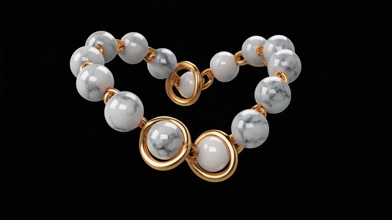 Elegante gioiello con perline d'oro e marmo a forma di cuore