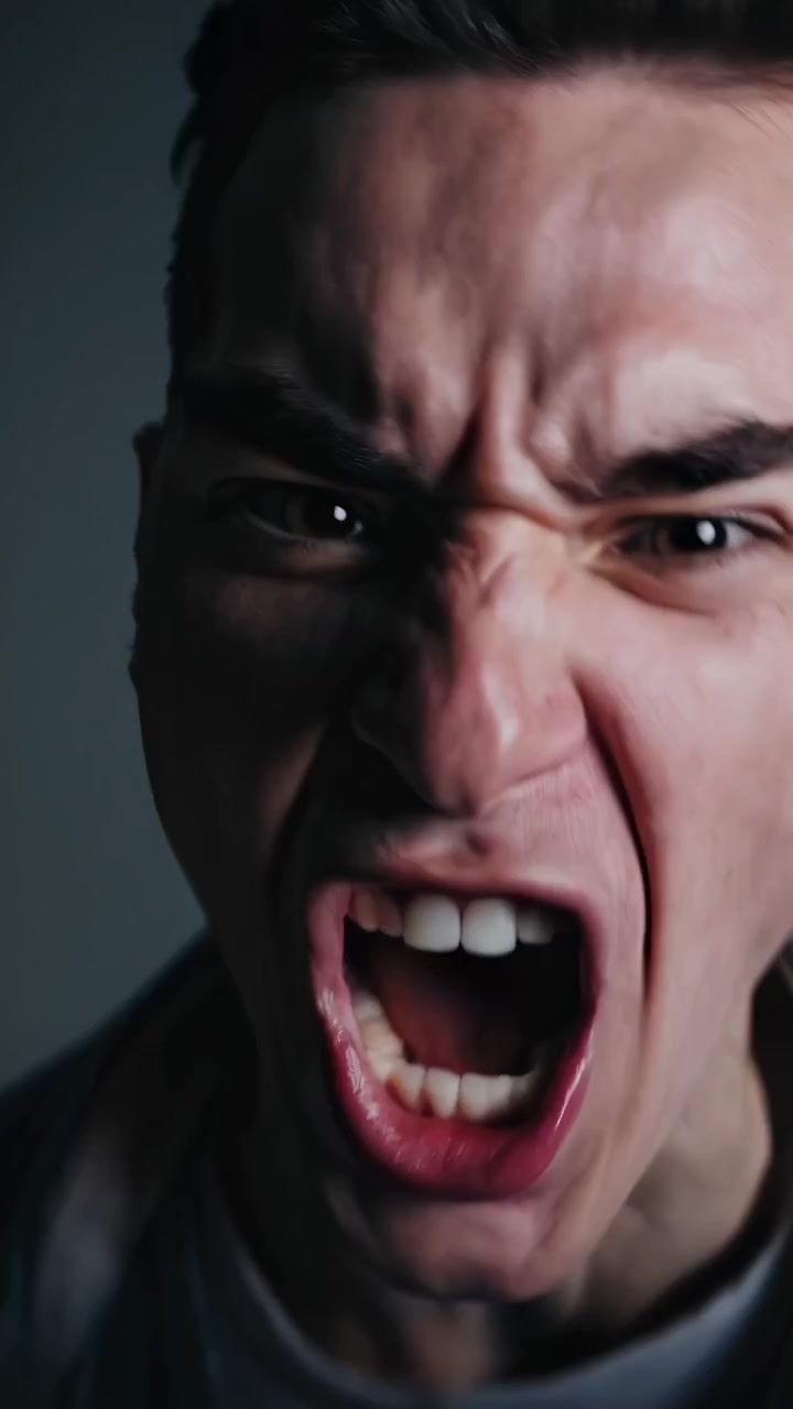 Close-up of an Angry Young Man Screaming with Intense Emotion