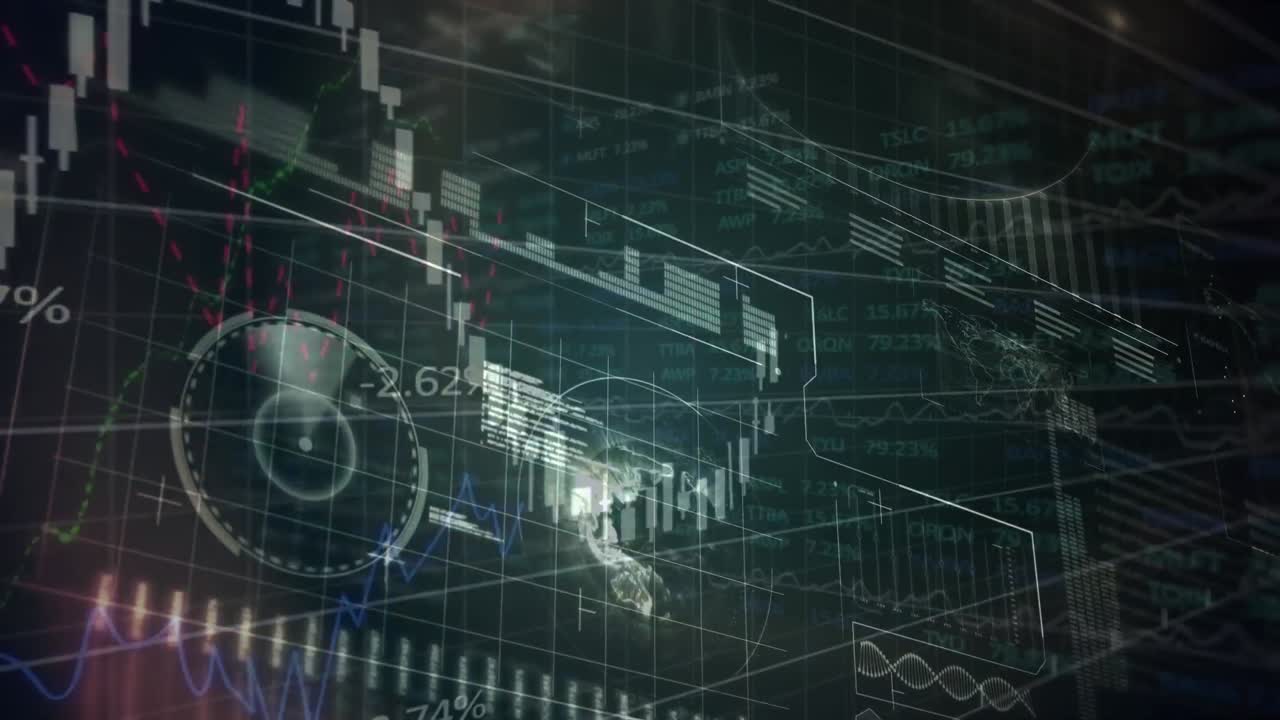 Animation of financial data processing over globe