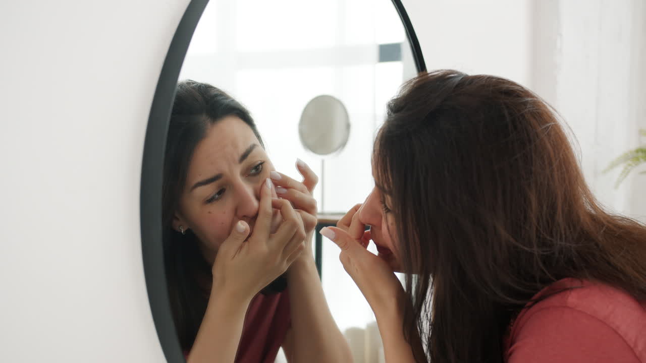 Woman Checking Her Face in the Mirror