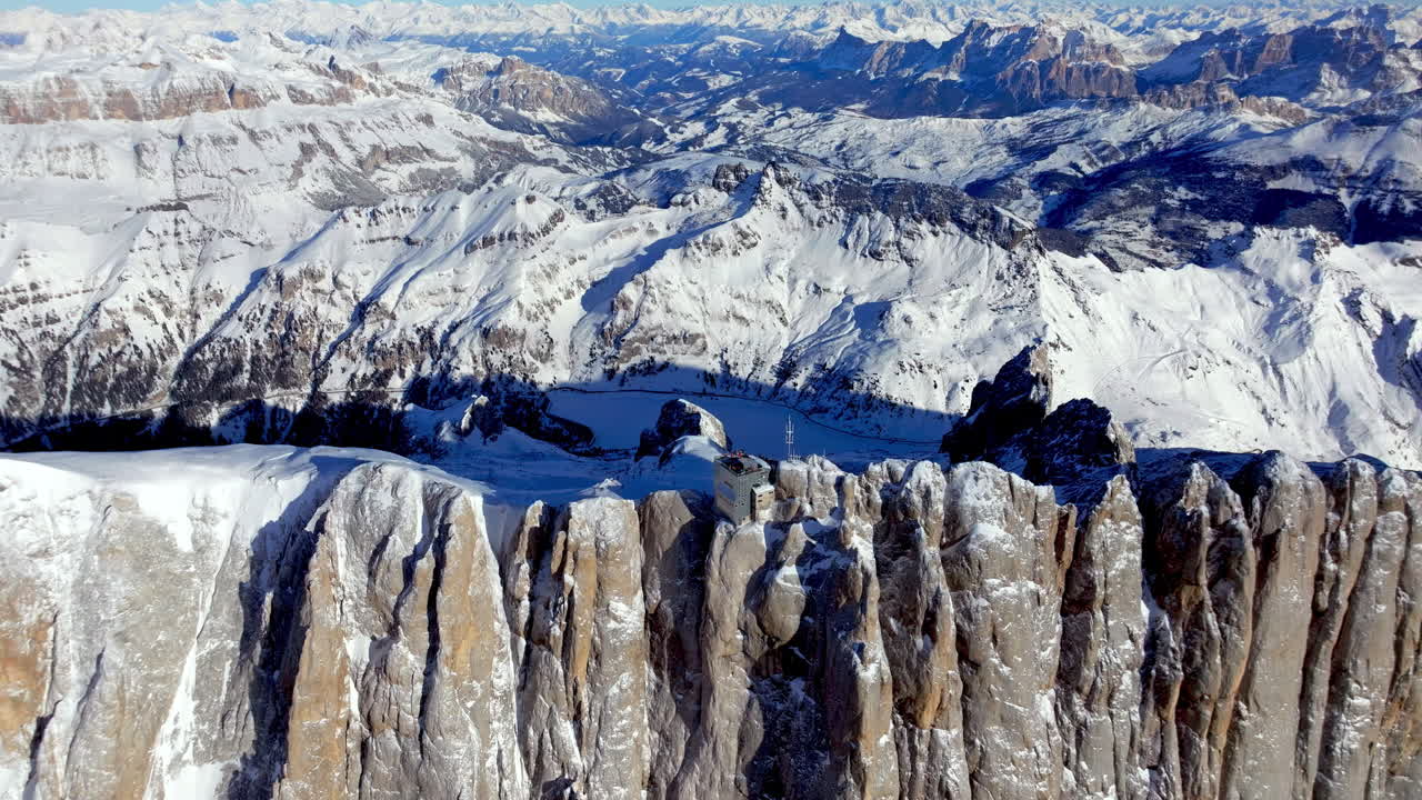 Aerial drone view of the Marmolada mountain in the Dolomites, northeastern Italy