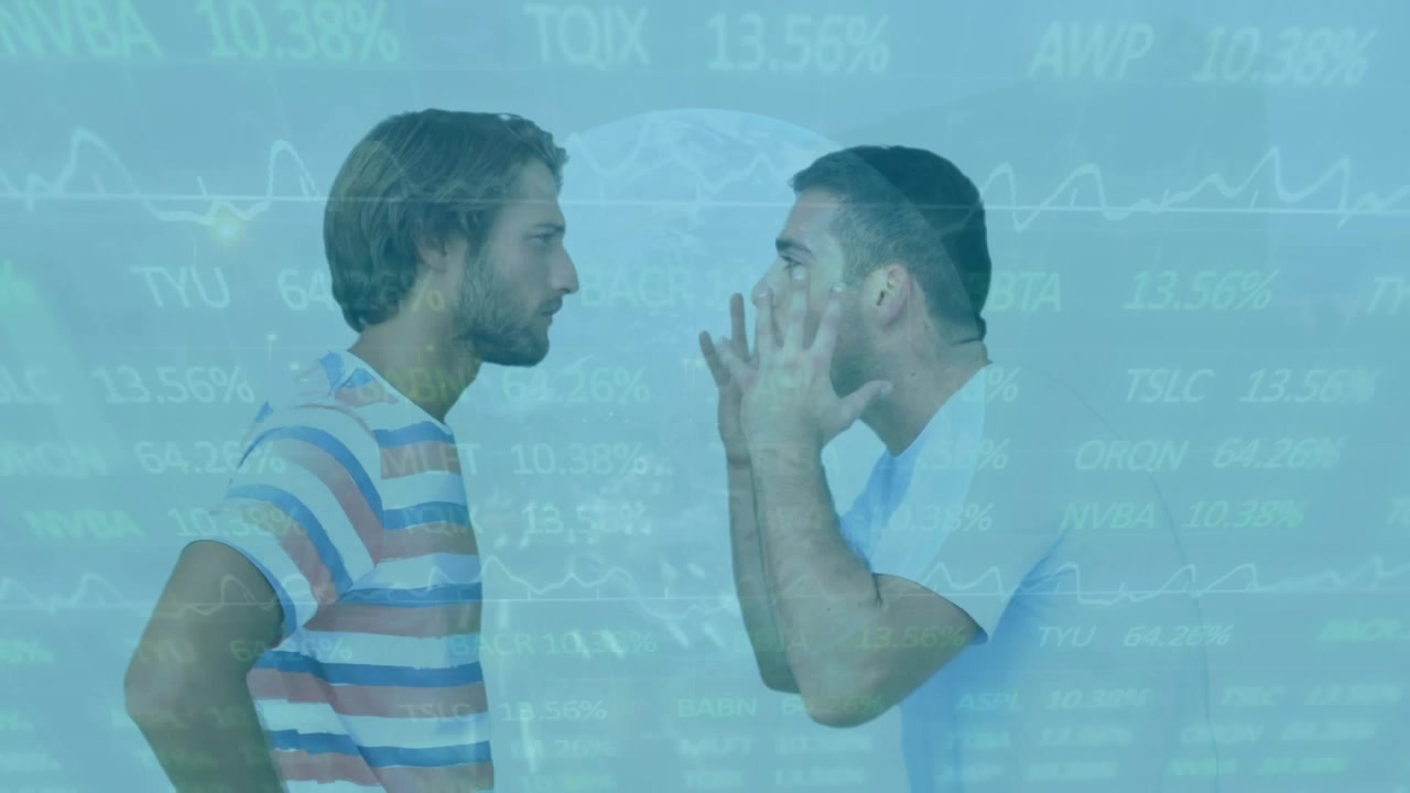 Linee ed elaborazione dati sulla figura di un uomo caucasico, con spazio per il testo su sfondo di nuvole.