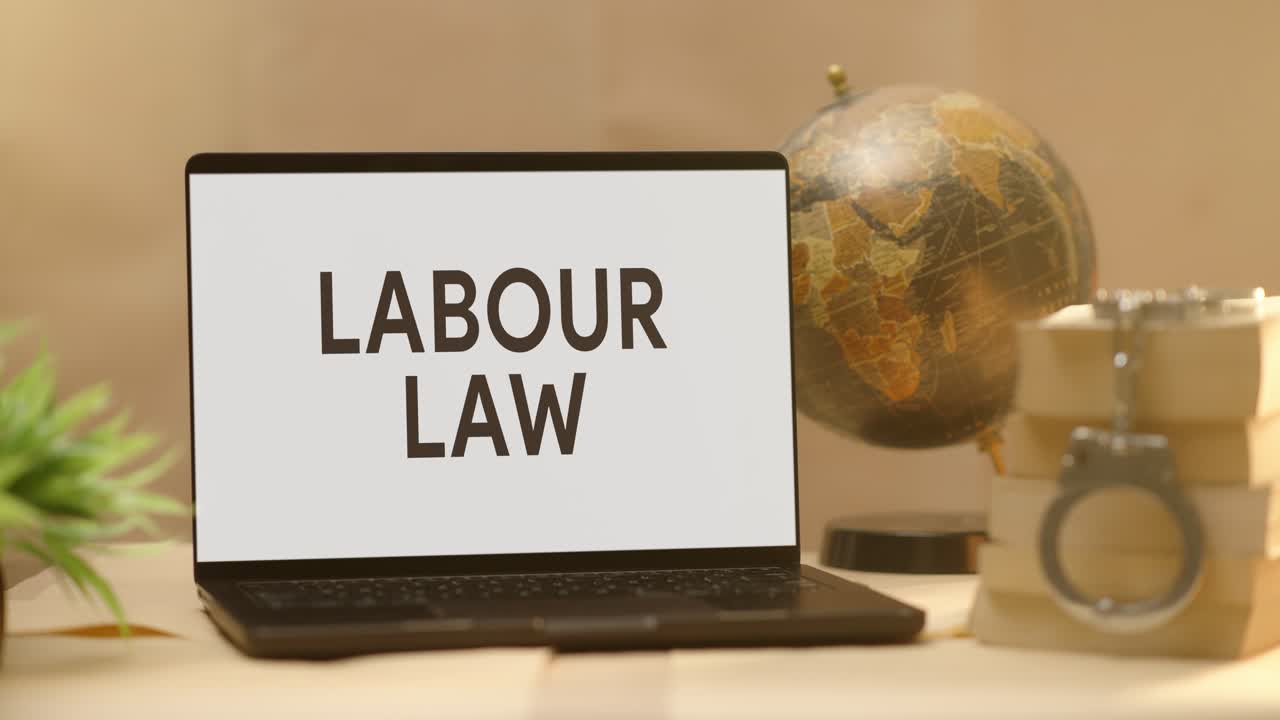 la ley laboral se muestra en la pantalla del portátil legal