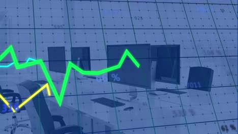 Animation-Von-Leitungen-Und-Finanzdatenverarbeitung-über-Computer-Im-Büro