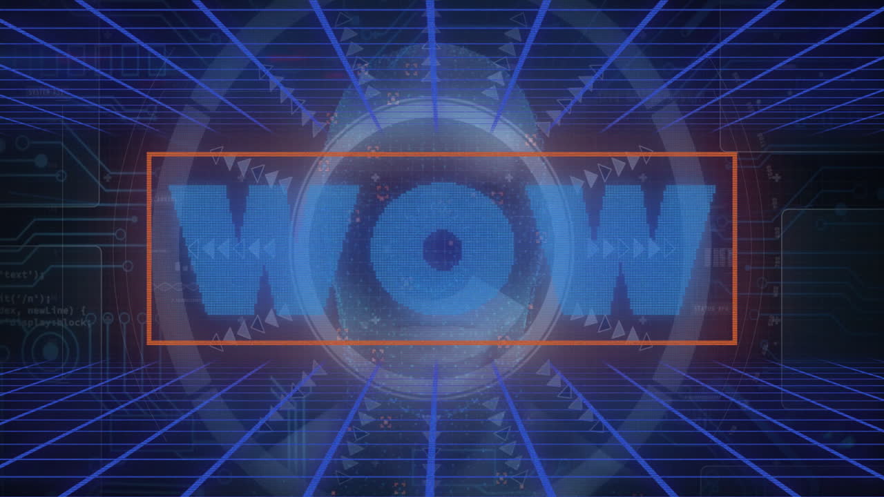 Digital grid and circuit patterns creating futuristic WOW animation background