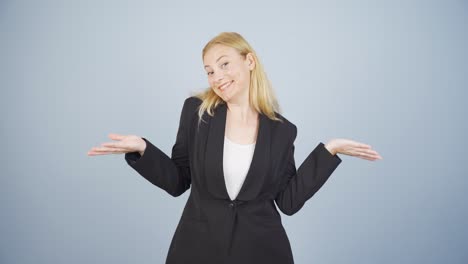 business woman making cute gestures to the camera.