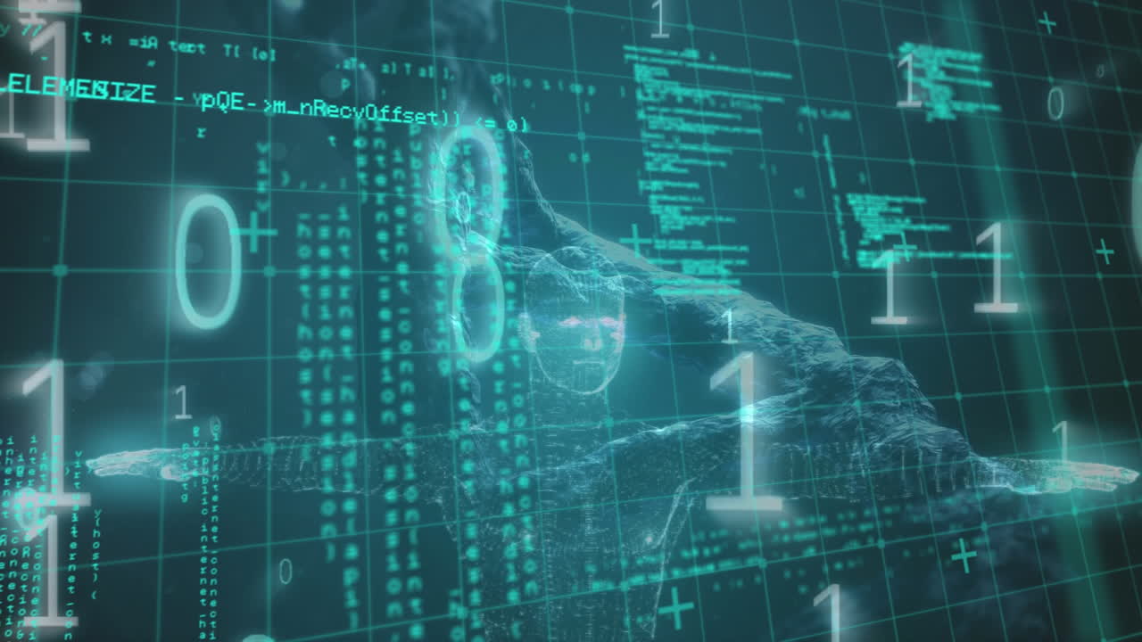 Animation of data processing with binary coding over 3d dna strand spinning