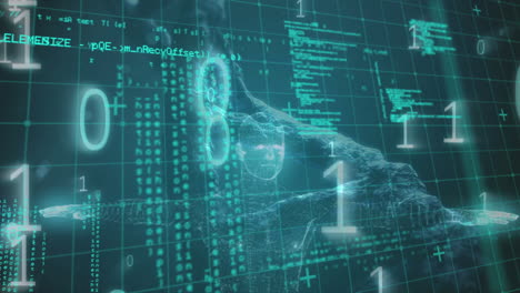 animación del procesamiento de datos con codificación binaria sobre el hilado de cadenas de adn 3d