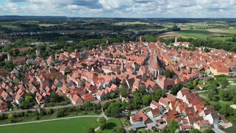 reverse reveal establishing shot dinkelsbuhl town in bavaria, southern germany drone aerial