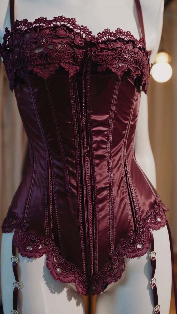 Elegant Burgundy Lace Corset on a Mannequin