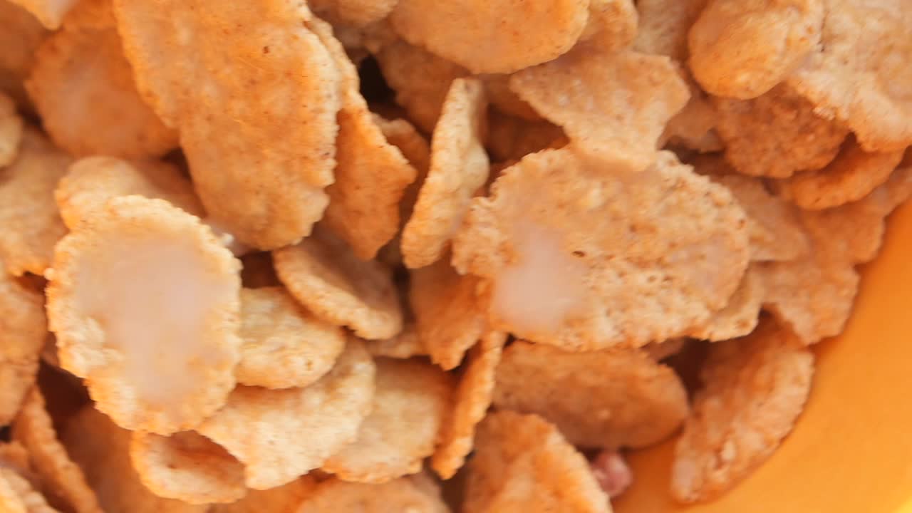 Close-up of golden cereal flakes