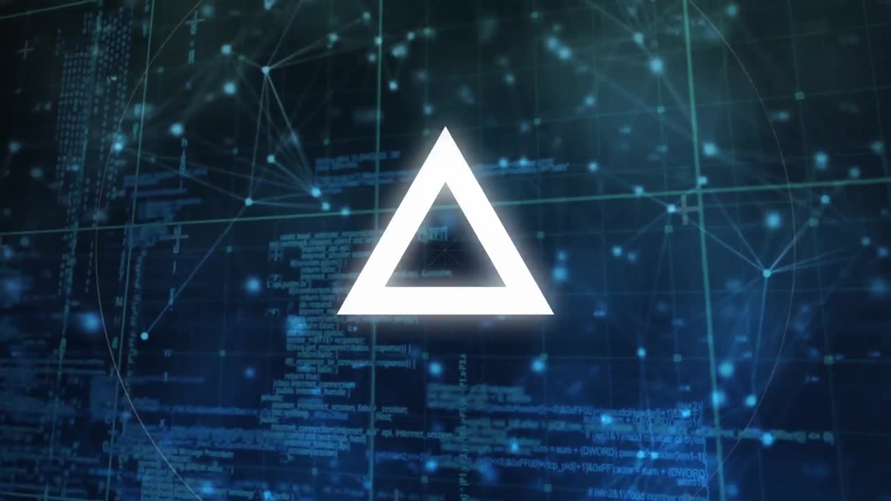 animación del escaneo del alcance y el triángulo sobre el procesamiento de datos y la cuadrícula en segundo plano
