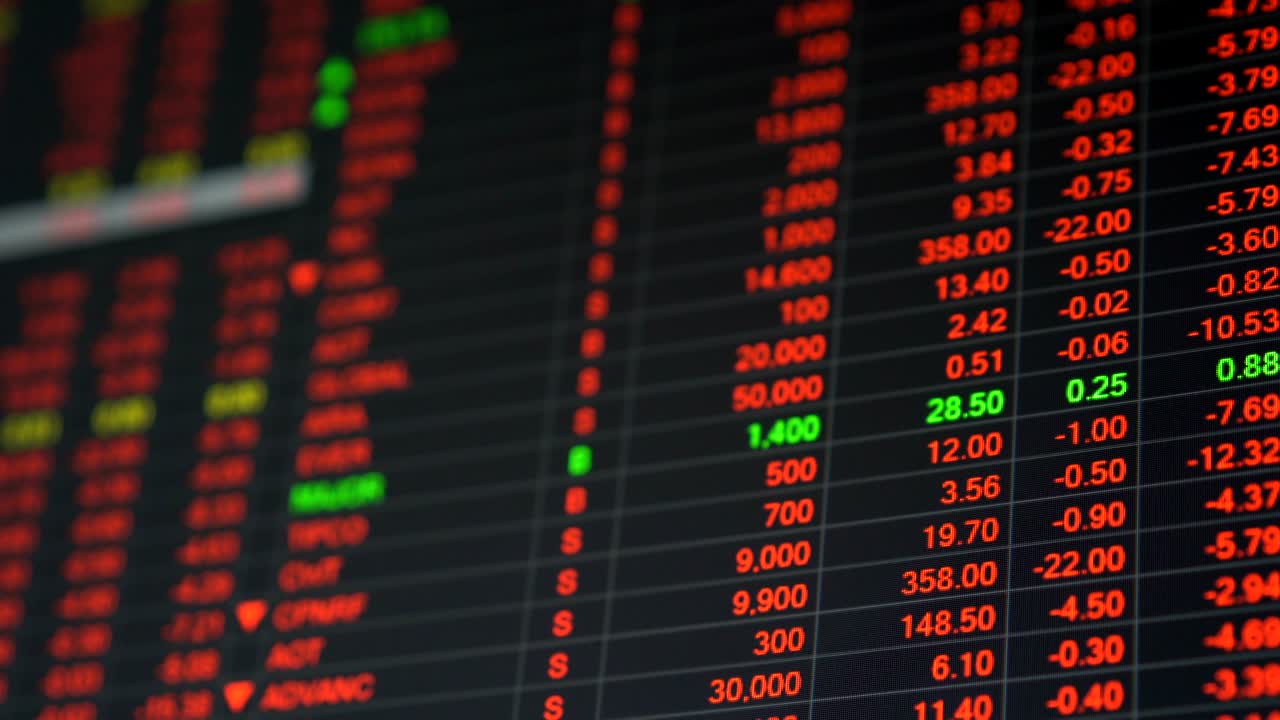 Pannello dei prezzi di borsa in crisi economica.