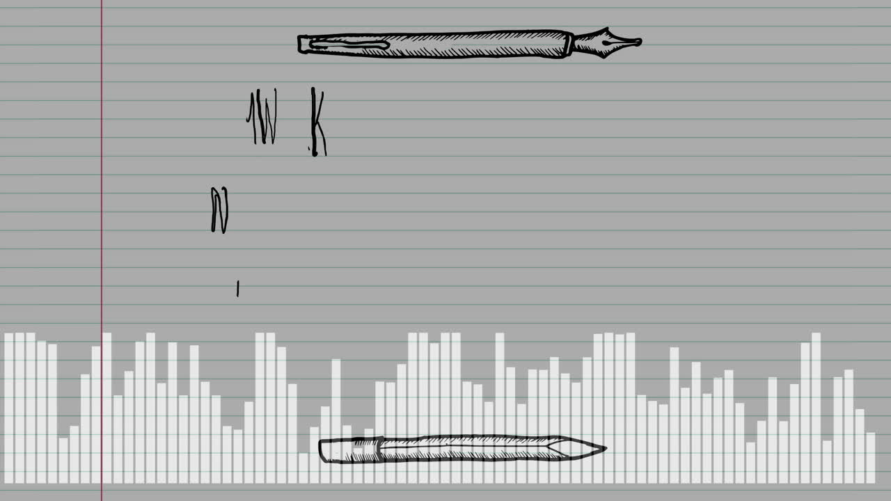 Writing with fountain pens on lined paper featuring abstract animation design