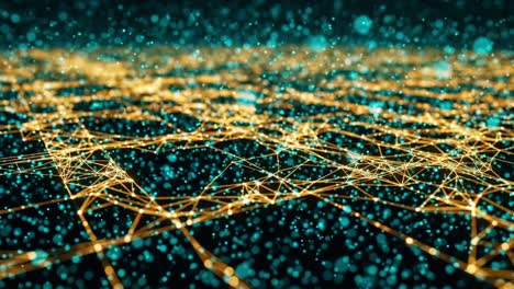 dynamic visualization of glowing particles and interconnected lines in a digital grid, showcasing a futuristic and evolving network of data points