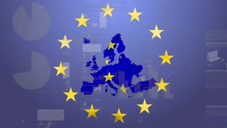 Animation-of-financial-data-processing-over-flag-of-european-union