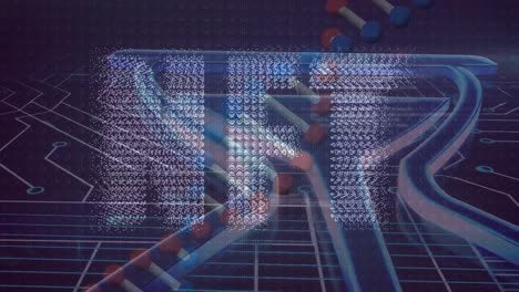 Animation-of-nft-text-and-dna-strand-over-data-processing-and-computer-circuit-board