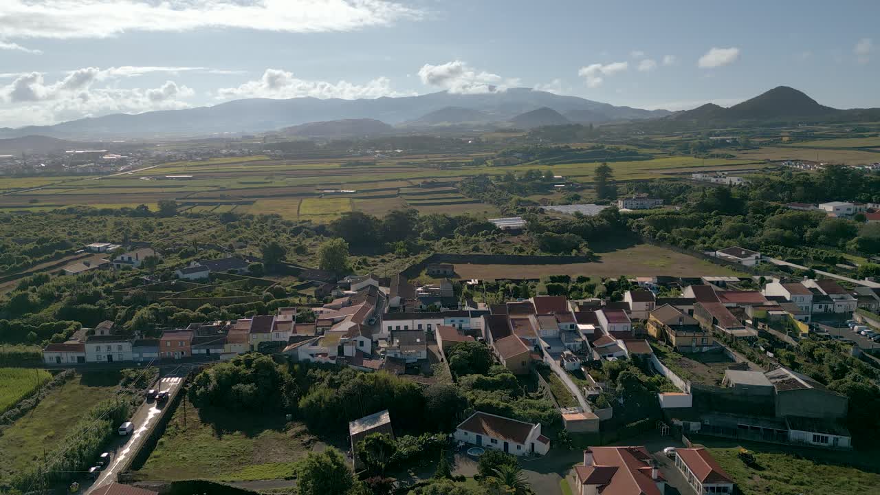 Aerial View of a Peaceful Village in the Azores