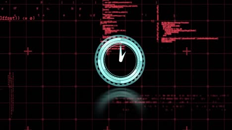 animation of clock over data processing on black background