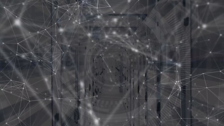 Animation of network of connections and circles over servers