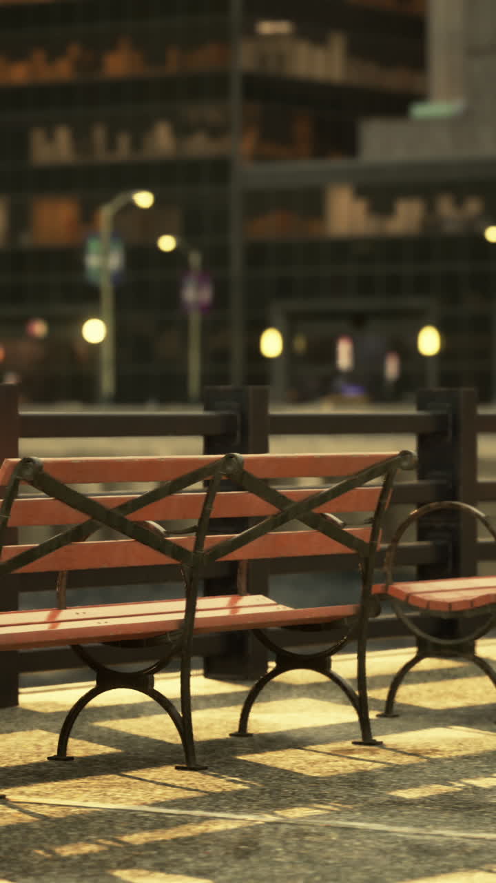 dos bancos vacíos en una calle de la ciudad